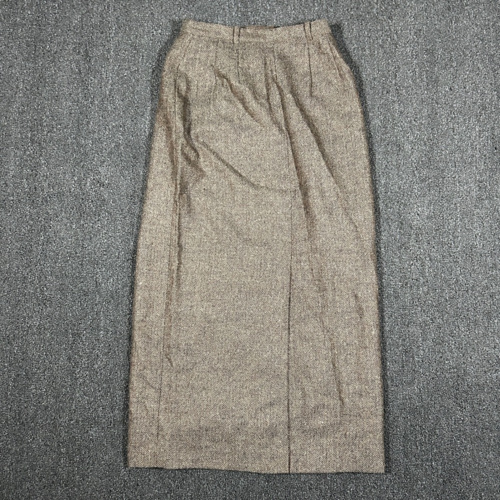 Embassy Row Maxi Skirt Womens 6 Brown Excellent Pure Wool Herringbone Vintage